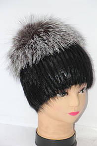 Жіноча натуральна шапка з хутра нутрії та чорнобурки