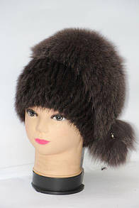 Жіноча натуральна шапка з хутра чорнобурки та піску