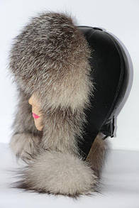 Стильна жіноча шапка вушка з хутра чорнобурки
