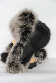 Тепла натуральна жіноча шапка вушка хутро чорнобурки