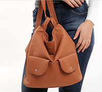 Рюкзак-сумка молодежный коричневый качественный практичный стильный городской для ноутбука экокожа 37х36х14 см