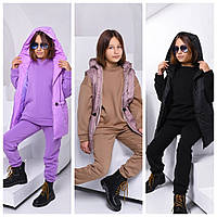 Теплий підлітковий костюм із трендовою жилеткою для дівчаток, р-ри на зріст 128 158