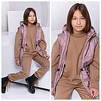 Теплий підлітковий костюм із трендовою жилеткою для дівчаток, р-ри на зріст 128 164