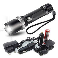 Ліхтар ручний X-Balog BL-8628-XPE з велокріпленням, універсальний із зарядкою 220В,12В, з фокусуванням