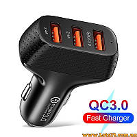 Зарядний пристрій для телефону від прикурювача автомобіля QC3.0 USB зарядка для смартфону в авто