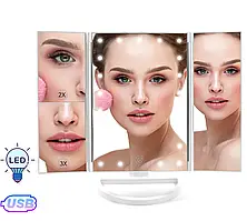 Дзеркало сенсорне настільне для макіяжу з підсвічуванням потрійне косметичний USB 22 LED White