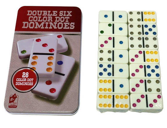 Настольная игра Double Six Color Dot Dominoes (Доміно) (Металева коробка), фото 1