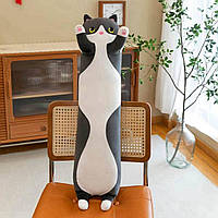 Мягкая игрушка подушка длинный кот батон антистресс темно-серый 70см