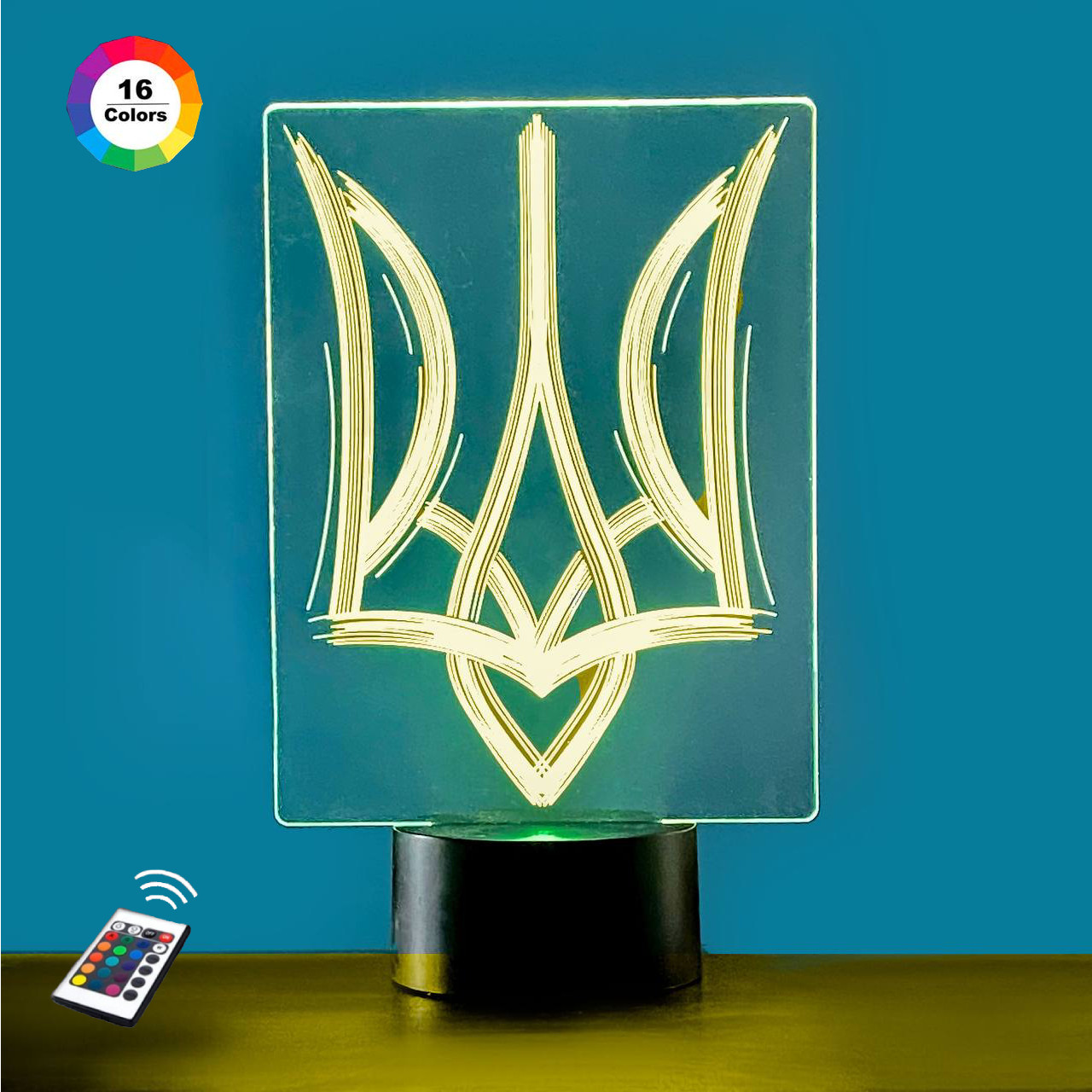 3D нічник "Герб України" (ВОЛІЧНЕ ЗОБРАЖЕННЯ)+ пульт ДК+ батарейки (3АА) 3DTOYSLAMP
