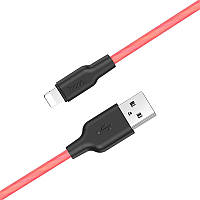 Кабель для зарядки Hoco - X21 Plus Silicone USB на Lightning (1 метр, 2.4А, оплетка TPE, лайтинг) - Красный