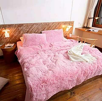 Одеяло покрывало травка с наполнителем холлофайбер меховое с длинным ворсом 210*230 розовое