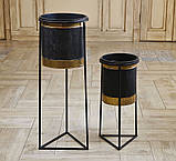 Набір 2-х кашпо для квітів з металу на підставці чорно-золотий, фото 2