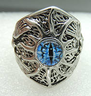 Кольцо мужское байкерское готическое перстень в виде синего глаза размер регулируемый