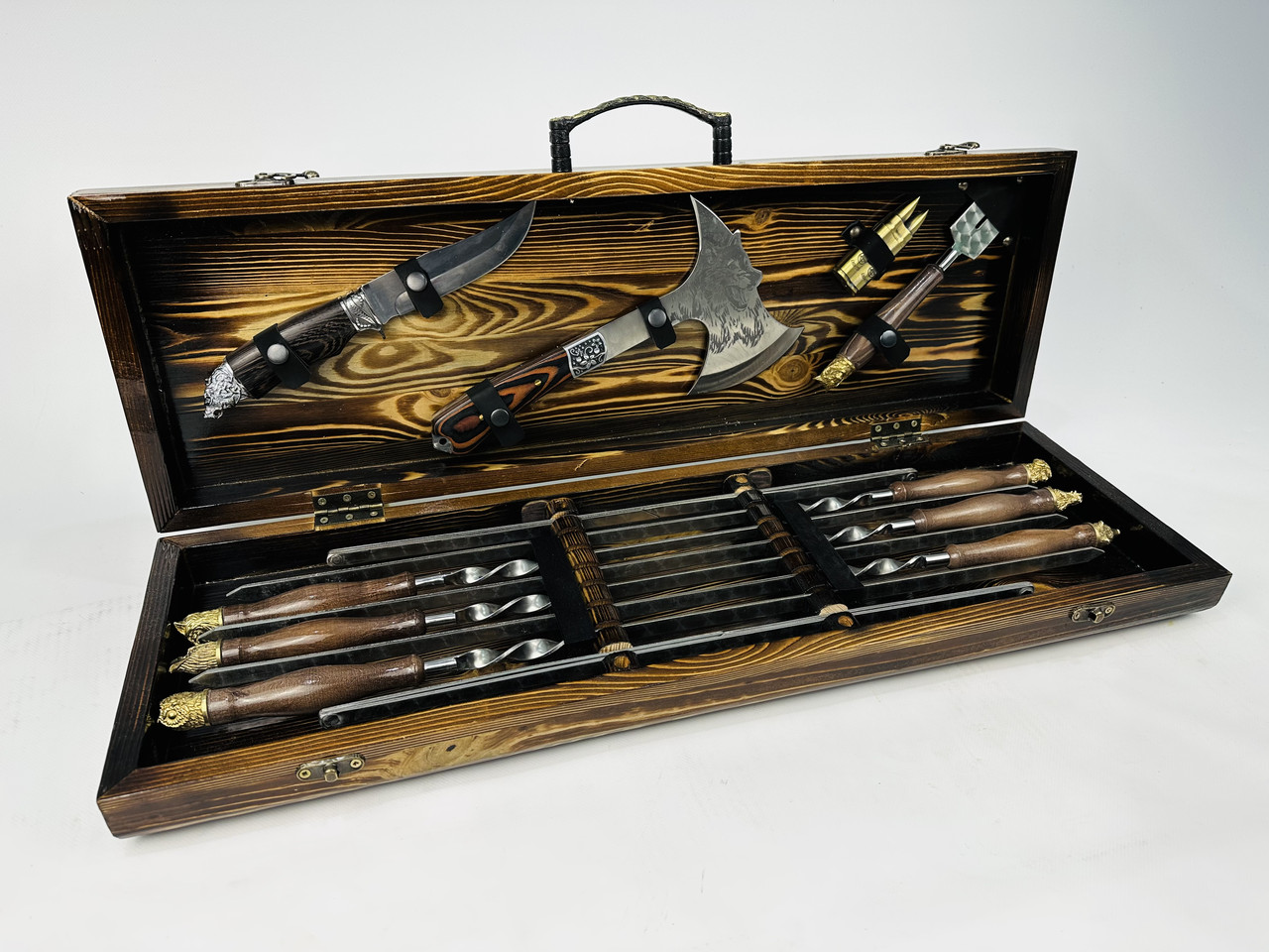 Набір шампурів в кейсі САФАРІ (латунні голови звірів), фото 1