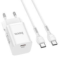 Мережевий зарядний пристрій Hoco N19 Rigorous Type-C 25W та кабель Type-C to Type-C White, фото 3