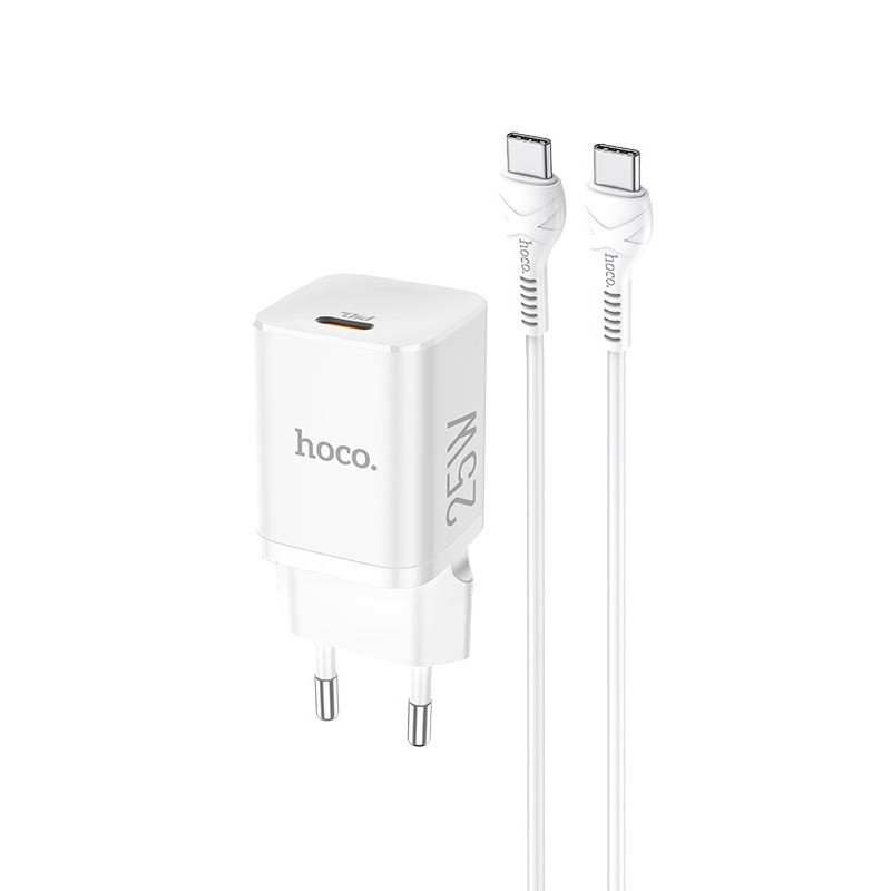 Мережевий зарядний пристрій Hoco N19 Rigorous Type-C 25W та кабель Type-C to Type-C White, фото 1