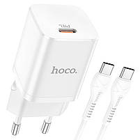 Мережевий зарядний пристрій Hoco N19 Rigorous Type-C 25W та кабель Type-C to Type-C White, фото 2