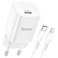Мережевий зарядний пристрій Hoco N19 Rigorous PD25W та кабель Type-C - Lightning White, фото 3