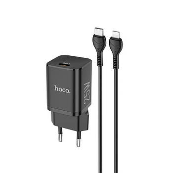 Мережевий зарядний пристрій Hoco N19 Rigorous Type-C 25W та кабель Type-C to Lightning Black