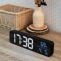 Часы настольные электронные Losso Premium BT LONG с LED подсветкой и термометром черный будильник