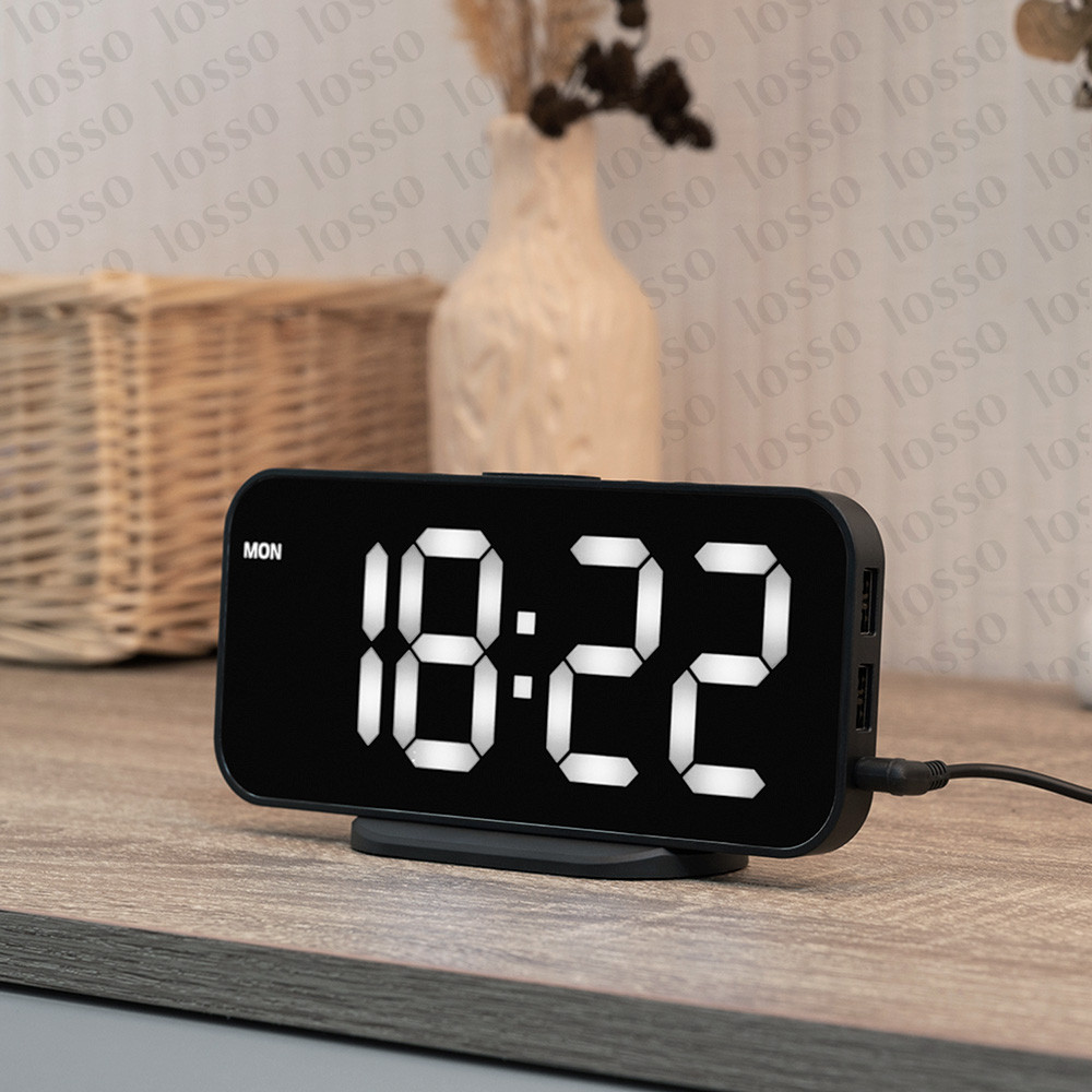 Часы электронные настольные LOSSO Premium CHARGE с LED подсветкой ...