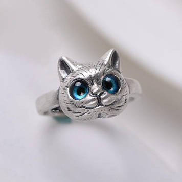 Каблучка жіноча кіт із синіми очима Чарівна Каблучка з Магією Котів розмір регульований