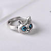 Срібляста жіноча каблучка кіт з синіми магічними очима регульована CatMagic721, фото 5