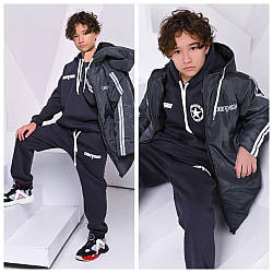 Теплий спортивний костюм-трійка зі спортивною курткою, розміри на зріст 140-146