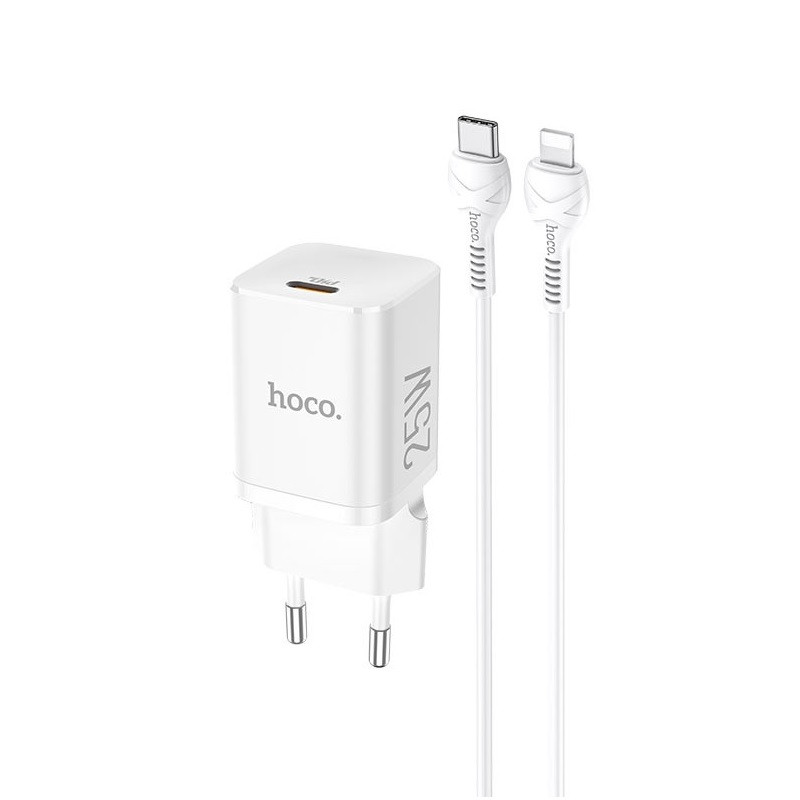 Мережевий зарядний пристрій Hoco N19 Rigorous PD25W та кабель Type-C - Lightning White