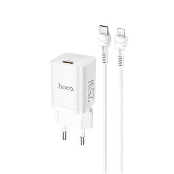 Мережевий зарядний пристрій Hoco N19 Rigorous PD25W та кабель Type-C - Lightning White