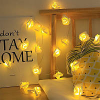 Красивая гирлянда розы светодиодная на батарейках 3 м 20 LED лампочек комнатная для дома и уюта