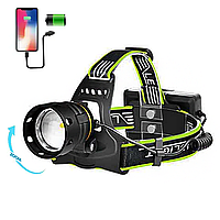 Универсальный налобный яркий фонарь BL-A14-3 P90, Power Bank, zoom, АКБ 3 шт. х 18650, ЗУ Type-C