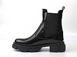 Лакові челсі чорні шкіра жіноче взуття зимове демісезонне COSMO Shoes New Chelsea Black Lac, фото 2