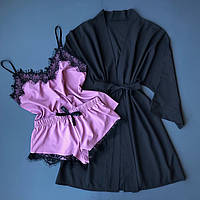 Халат и пижама , комплект женский тройка для дома.