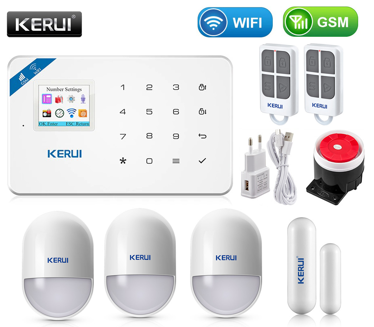 Комплект бездротовий gsm WiFi сигналізації датчики нового зразка для 2-кімнатної квартири Kerui W18