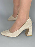 Женские демисезонные туфли лодочки ShoesBand Бежевые велюровые внутри кожподкладка 38 (24,5-25 см) (S36011)