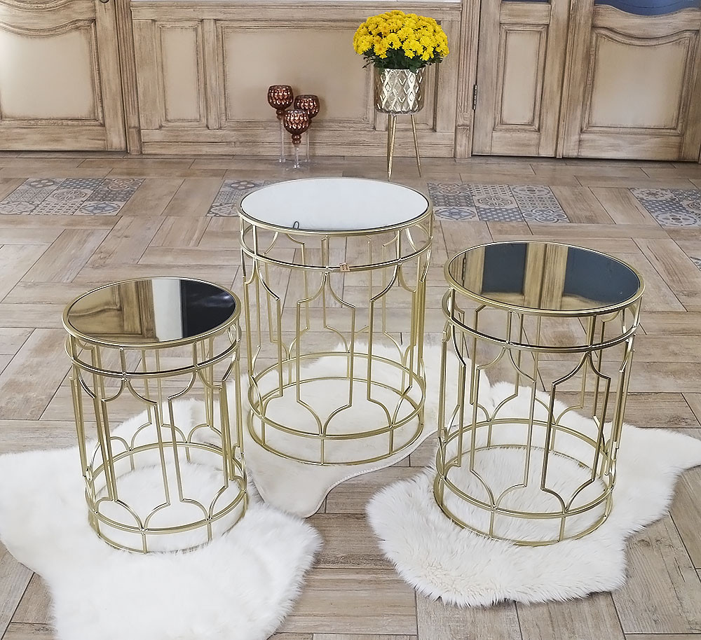 Набор 3-х круглых журнальных столиков с зеркальной столешницей в золоте - фото 1 - id-p1437739672