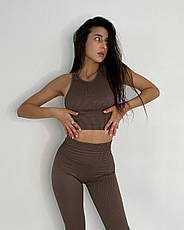 Спортивний жіночий топ в рубчик L/XL, Коричневий, фото 3