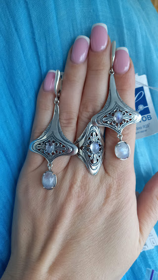 Срібний комплект із місячним каменем, фото 1