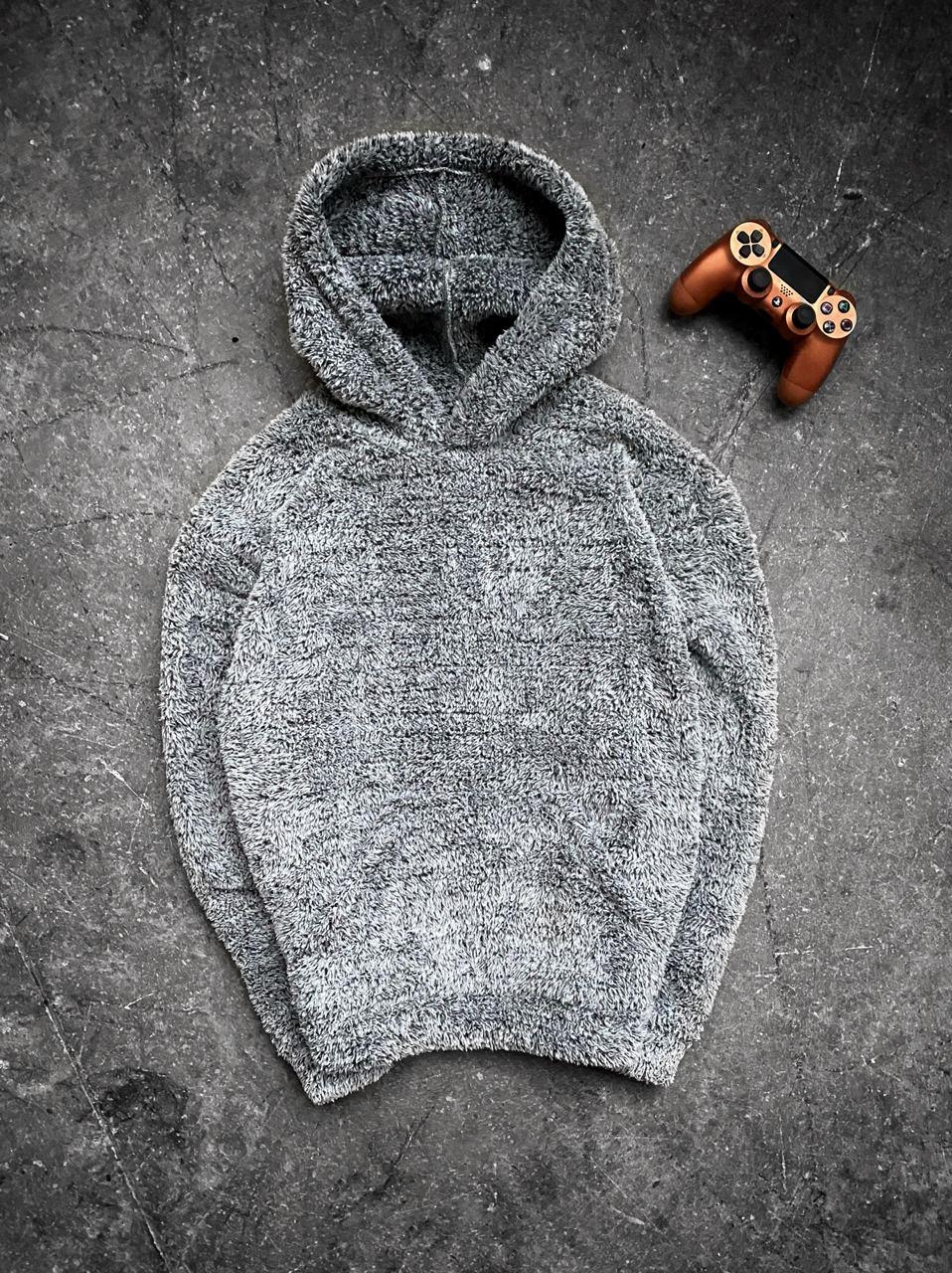 Худі кенгуру чоловічий оверсайз плюшевий світлий сірий теплий м'яка кофта плюш із капюшоном молодіжна, фото 1