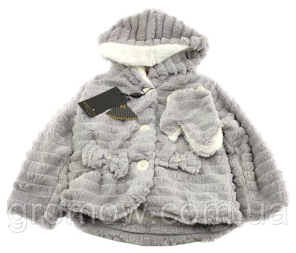 Дитяча хутряна шуба Туреччина 2, 3, 4 роки для дівчинки з рукавицями сірий (КДД3), фото 1