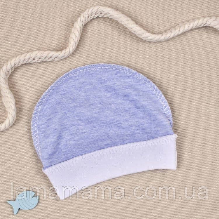 Шапочка для передчасно народжених дітей "Меланж" Блакитний Футер двонитка BetiS, фото 1