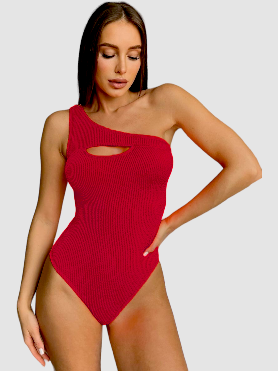 Суцільний купальник у рубчик на одне плече Z.Five 55307 червоний на 44 46 48 50 52 розмір
