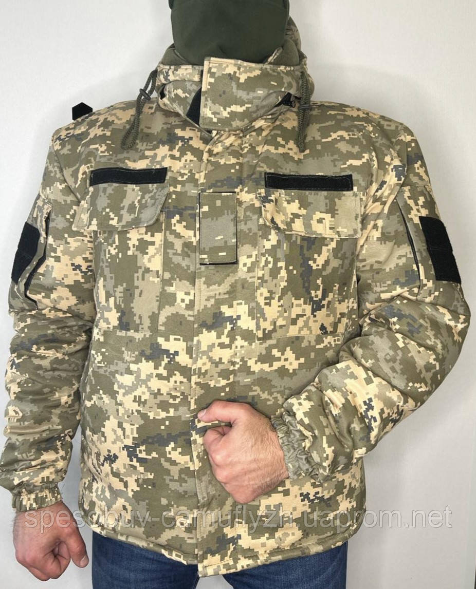 Зимовий військовий бушлат 52,54,56,58 зріст 3-4 пікселів ЗСУ на флісі зимова куртка Липучки Чорного кольору