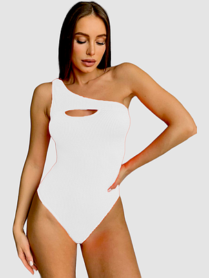 ОПТ Суцільний купальник у рубчик на одне плече Z.Five 55307 38-46 білий на 44 46 48 50 52 укр розміри, фото 2