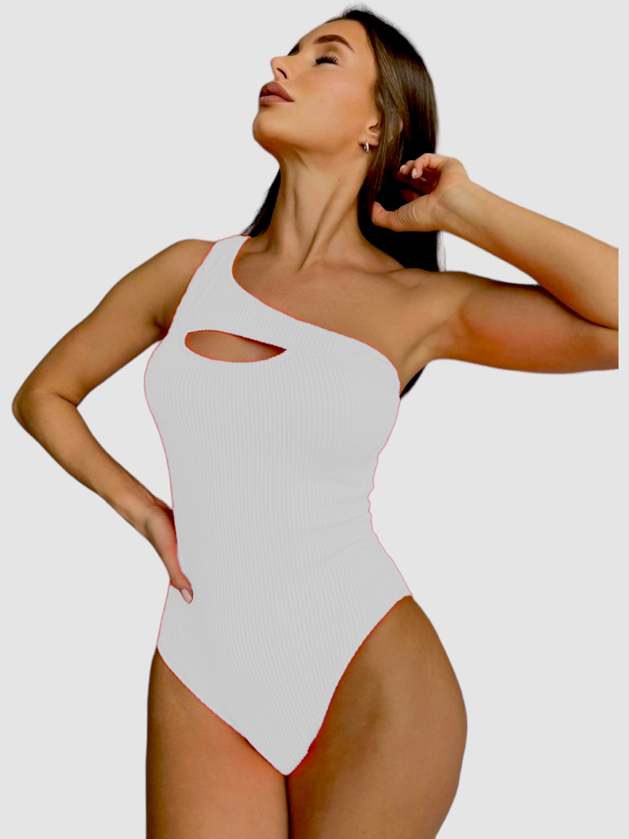 ОПТ Суцільний купальник у рубчик на одне плече Z.Five 55307 38-46 білий на 44 46 48 50 52 укр розміри