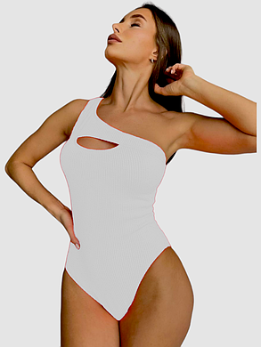 ОПТ Суцільний купальник у рубчик на одне плече Z.Five 55307 38-46 білий на 44 46 48 50 52 укр розміри, фото 1