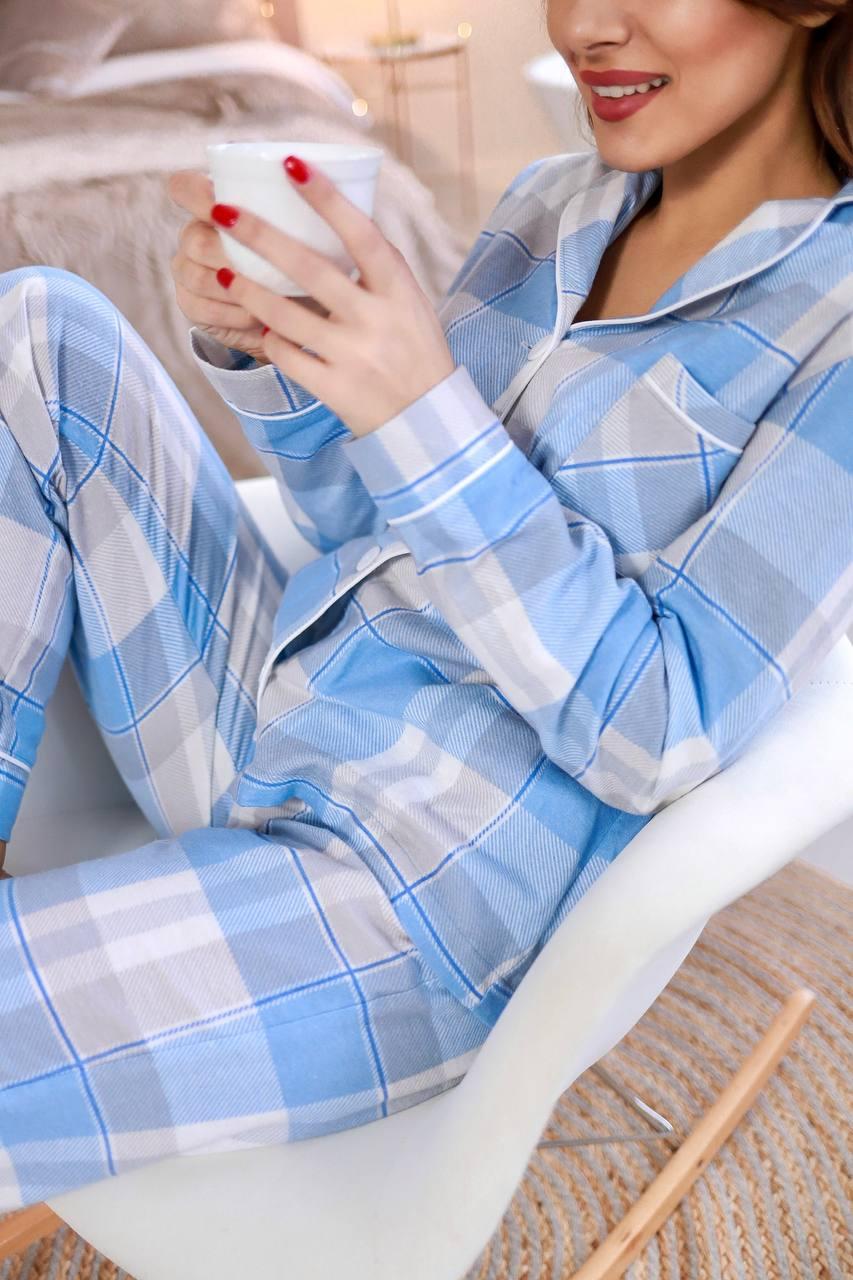 Тепла піжама з фланелі в трендову клітинку XS