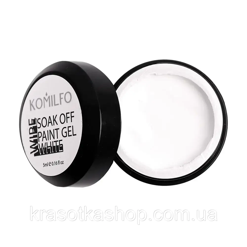 Гель-фарба для лиття/френчу Soak Off Paint Gel WHITE Komilfo Біла, 5 мл