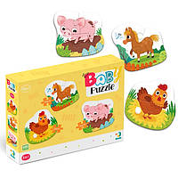 Детские пазлы 3 в 1 Dodo День на ферме 300394, большие, развивающая игра для малышей, ДоДо, животные, 3 картин